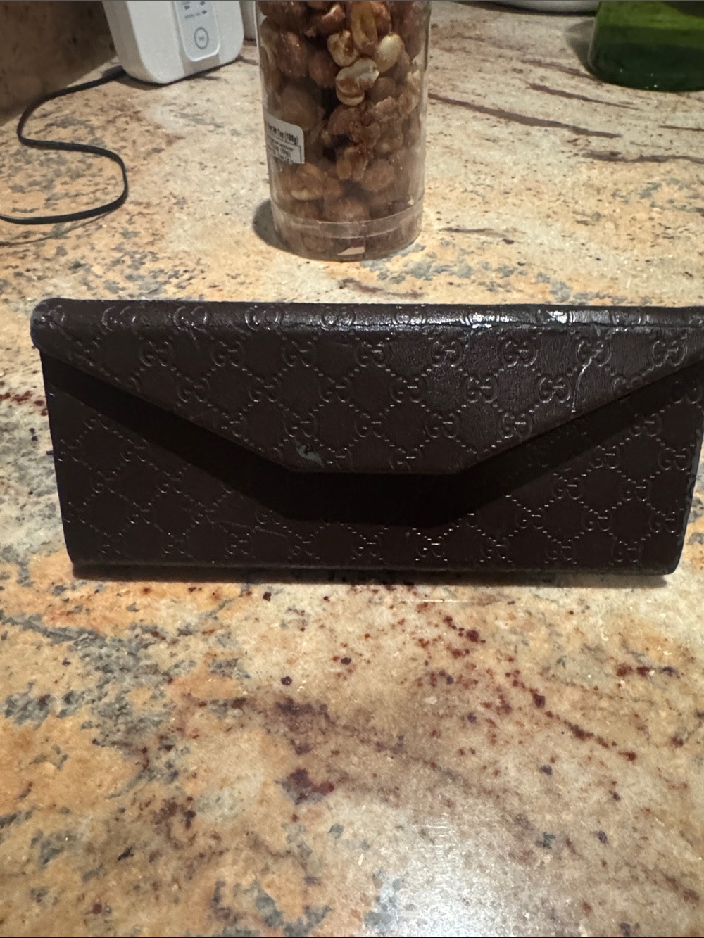 Gucci Embossed sunglass case- Dark Brown